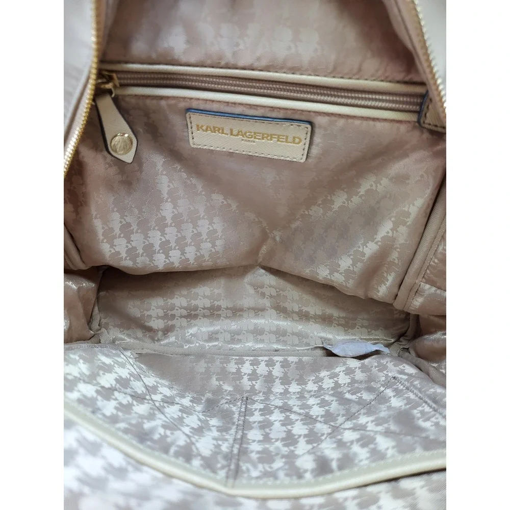 Karl‎ Lagerfeld Paris Backpack Beige Nylon Gold Hardware Zip Closure Travel Chic